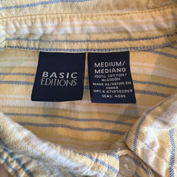 Vintage Basic Editions yellow striped long sleeve button down Size Medium - Picture 5 of 6